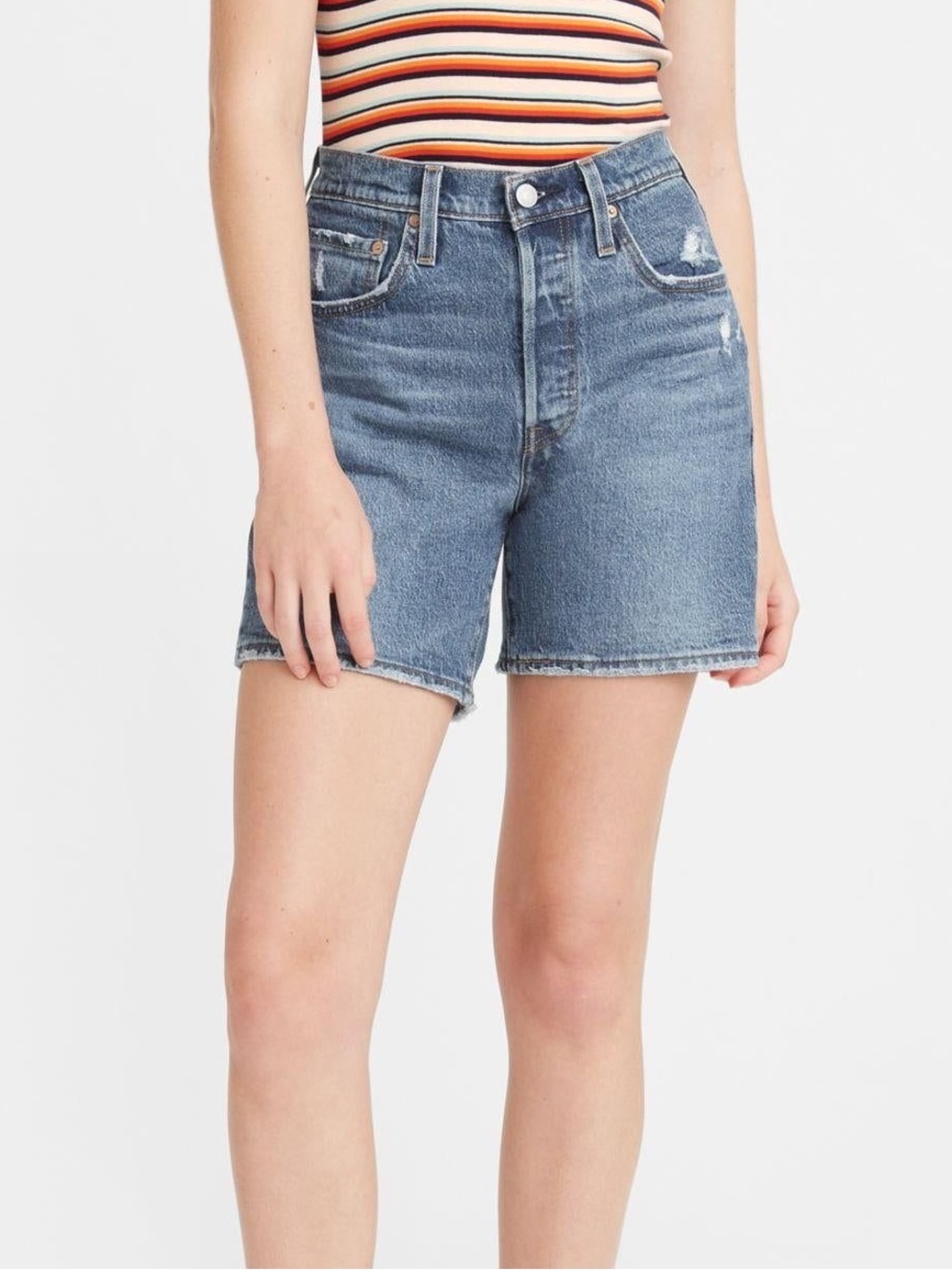 Levi's Premium 501 Blue Button Fly Mid Thigh Denim Shorts Size 26